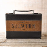 I Will Strengthen Black & Brown Faux Leather Bible Cover - Medium
