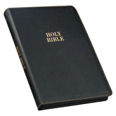 KJV Black Faux Leather Lrg Print Thinline Bible with Thumb Index and Zippered Closure