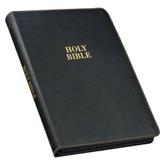 KJV Black Faux Leather Lrg Print Thinline Bible with Thumb Index and Zippered Closure