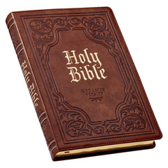 KJV Antiqued Brown Faux Leather Large Print Thinline Bible with Thumb Index