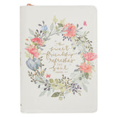 A Sweet Friendship Bright Floral Wreath Faux Leather Classic Journal with Zipper Closure - Proverbs