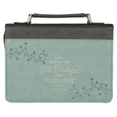 All Things Are Possible Light Blue Faux Leather Fashion Lrg Bible Cover - Matt 19:26