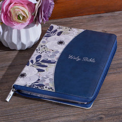 KJV Blue Floral Thinline Zippered Bible