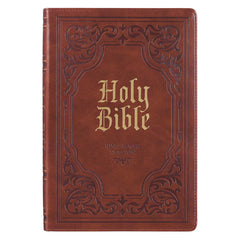 KJV Antiqued Brown Faux Leather Large Print Thinline Bible with Thumb Index