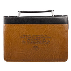 I Will Strengthen Black & Brown Faux Leather Bible Cover - Medium