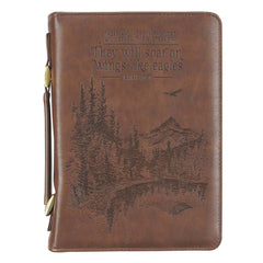 Wings Like Eagles Brown Faux Leather Bible Cover - Medium