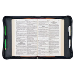 Walk by Faith Black and Grey Faux Leathr Bible Cover - Medium