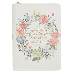A Sweet Friendship Bright Floral Wreath Faux Leather Classic Journal with Zipper Closure - Proverbs