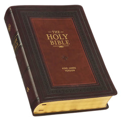 KJV Burgundy and Saddle Tan Faux Leather Large Print Study Bible with Thumb