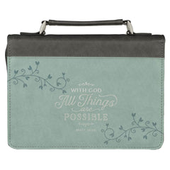 All Things Are Possible Light Blue Faux Leather Fashion Lrg Bible Cover - Matt 19:26