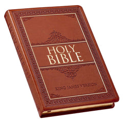 KJV Saddle Tan Faux Leather Large Print Thinline Bible with Thumb Index