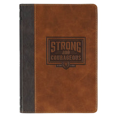 Strong and Courageous Espresso and Saddle Tan Faux Leather Journal