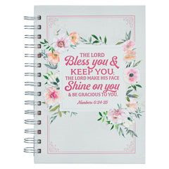 Bless You and Keep You White and Pink Spiral Journal