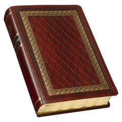 KJV Diamond Grid Saddle Tan Faux Leather Study Bible with Thumb